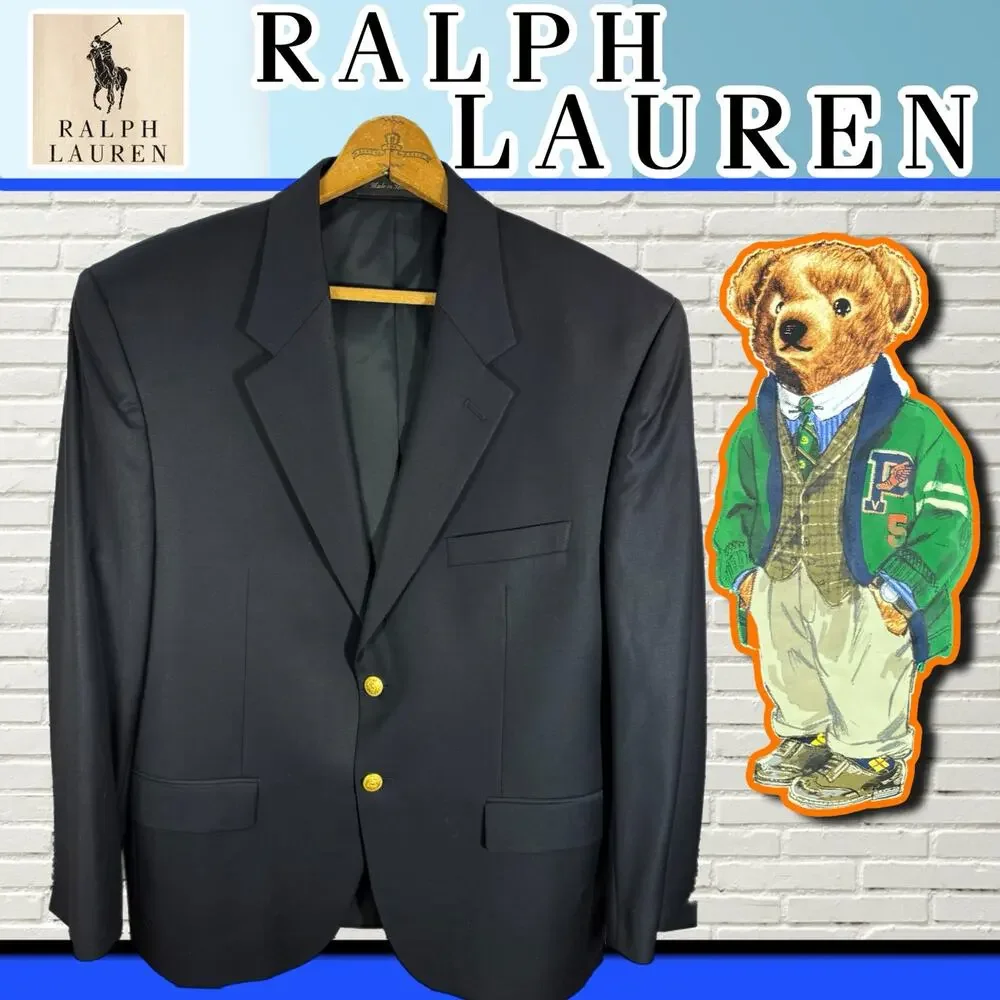 Polo Ralph Lauren Pure New Wool Blue Blazer with Gold Buttons - Men's Size 42S